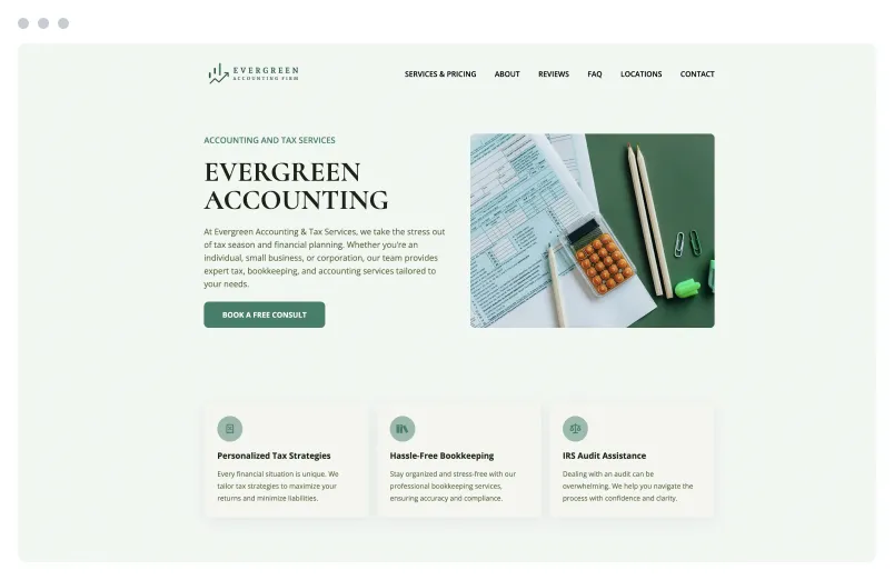 Template of a Accountant website built with Siimple.