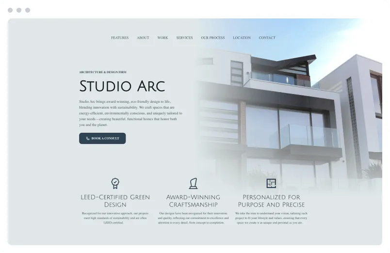 Template of a Architect website built with Siimple.