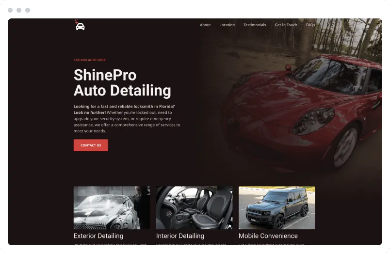 Template of a Auto Detailing website built with Siimple.