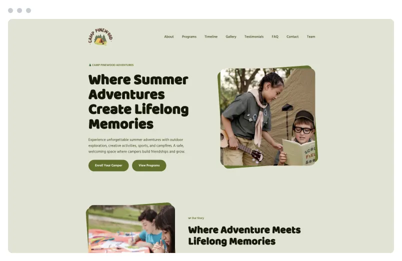 Template of a Camp website built with Siimple.