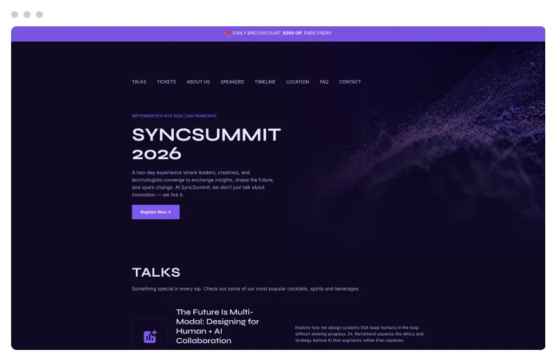 Template of a Event website built with Siimple.