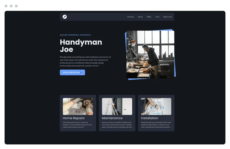 Template of a Handyman website built with Siimple.