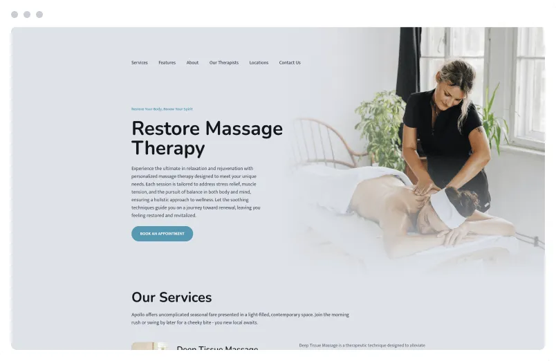 Template of a Massage website built with Siimple.