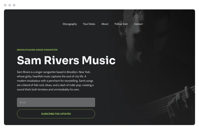 Template of a Musician website built with Siimple.