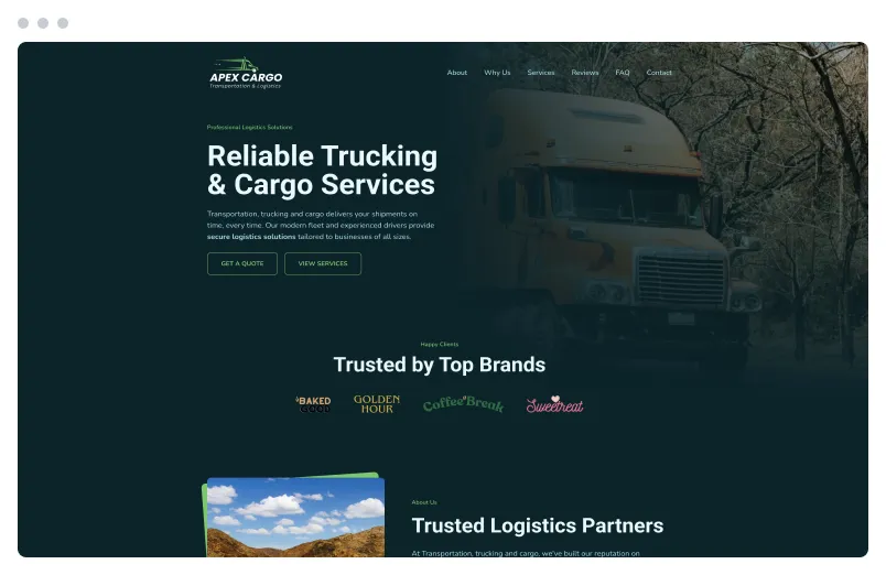 Template of a Transportation website built with Siimple.