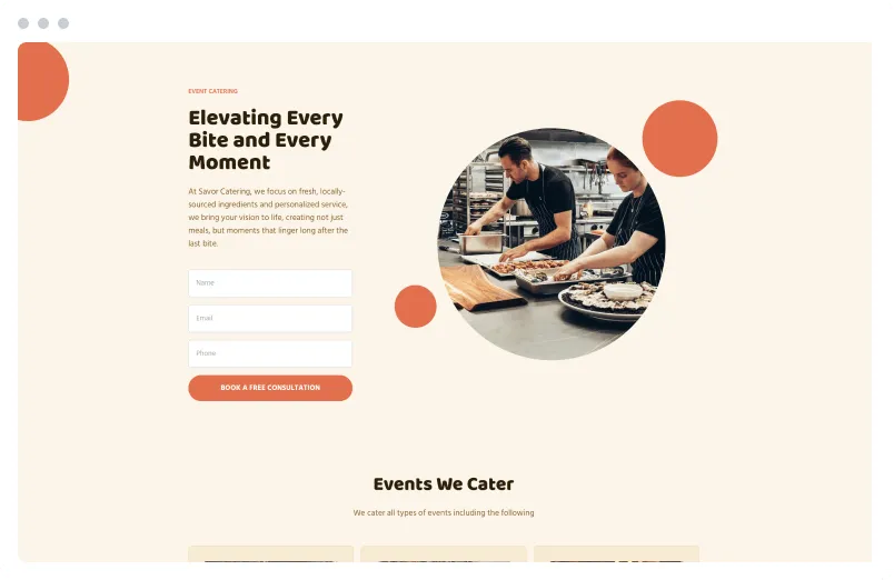 Template of a Catering website built with Siimple.