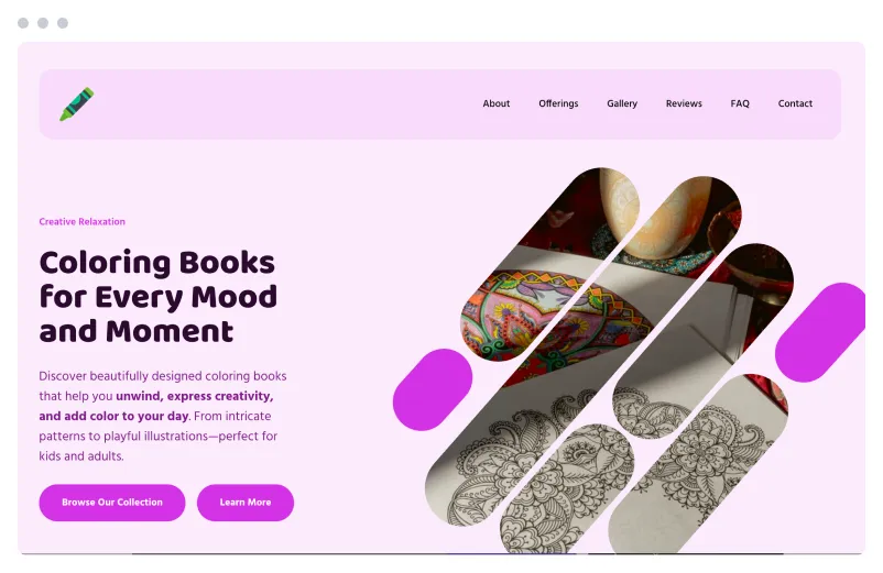 Template of a Coloring Books website built with Siimple.