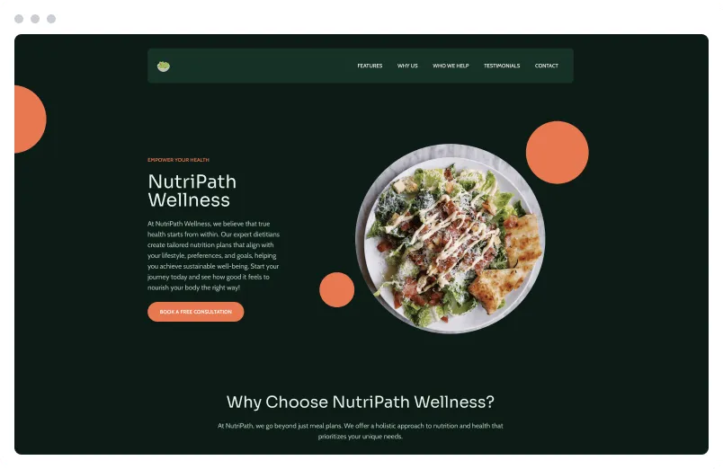 Template of a Dietitian website built with Siimple.