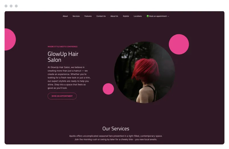 Template of a Hair Salon website built with Siimple.