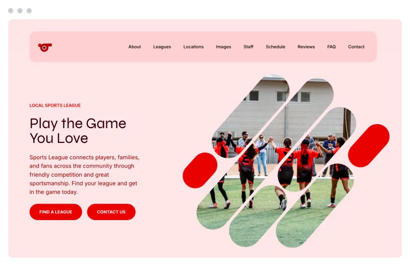 Template of a Sports League website built with Siimple.