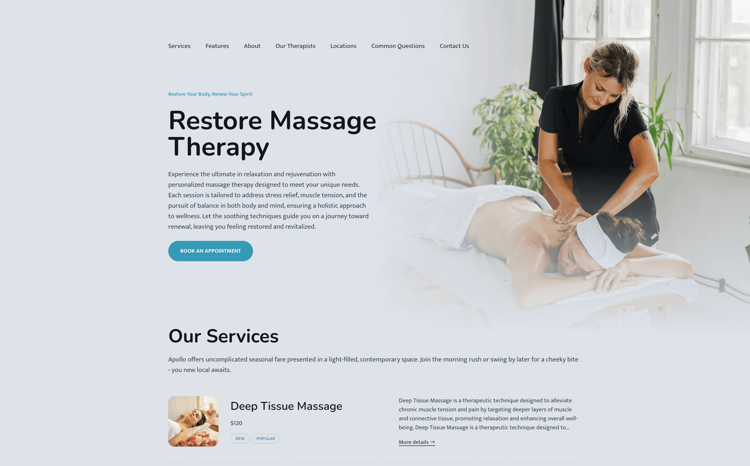 Stand out with a simple massage therapist website
