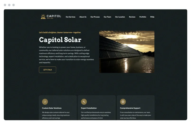 Template of a Solar Company website built with Siimple.