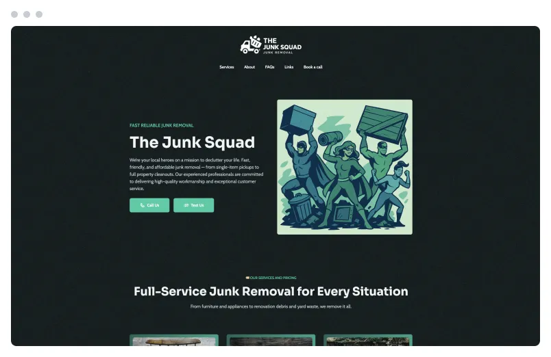Template of a Junk Removal website built with Siimple.