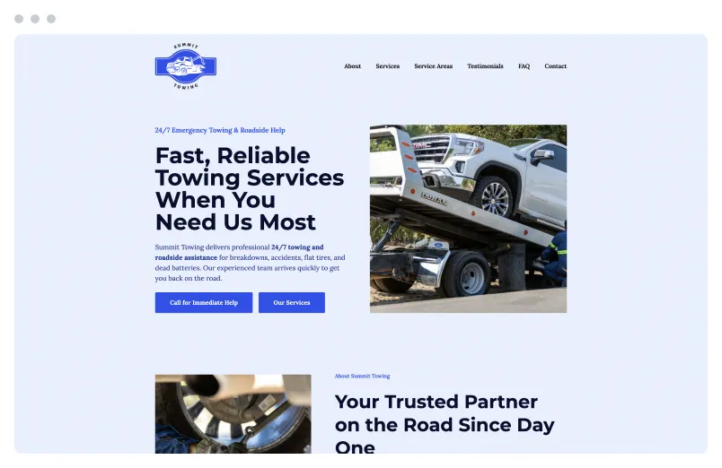 Template of a Towing website built with Siimple.