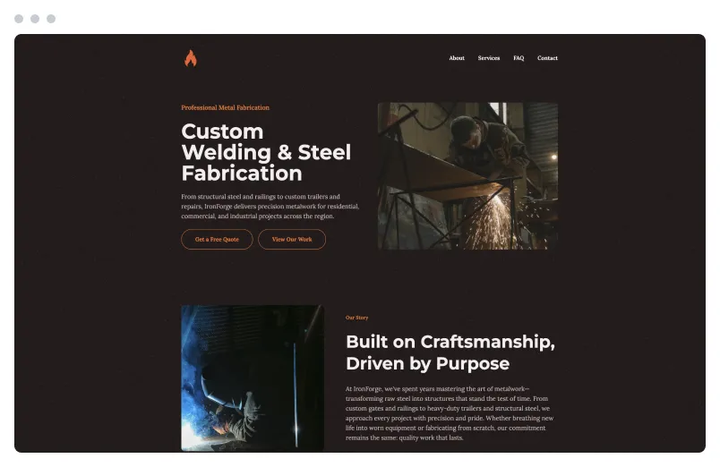 Template of a Welding website built with Siimple.