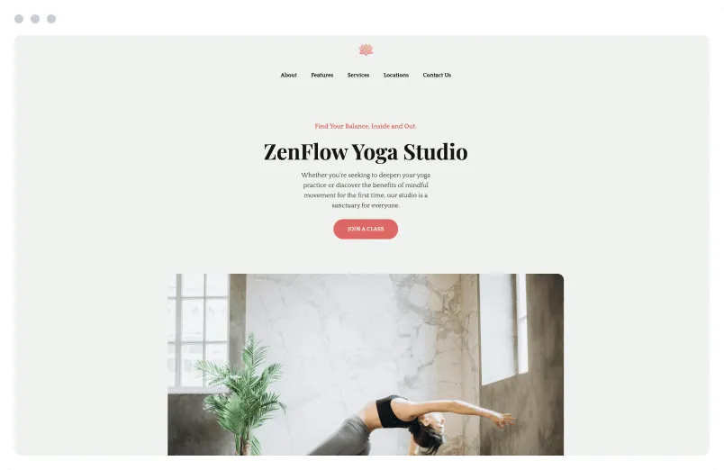 Template of a Yoga Studio website built with Siimple.