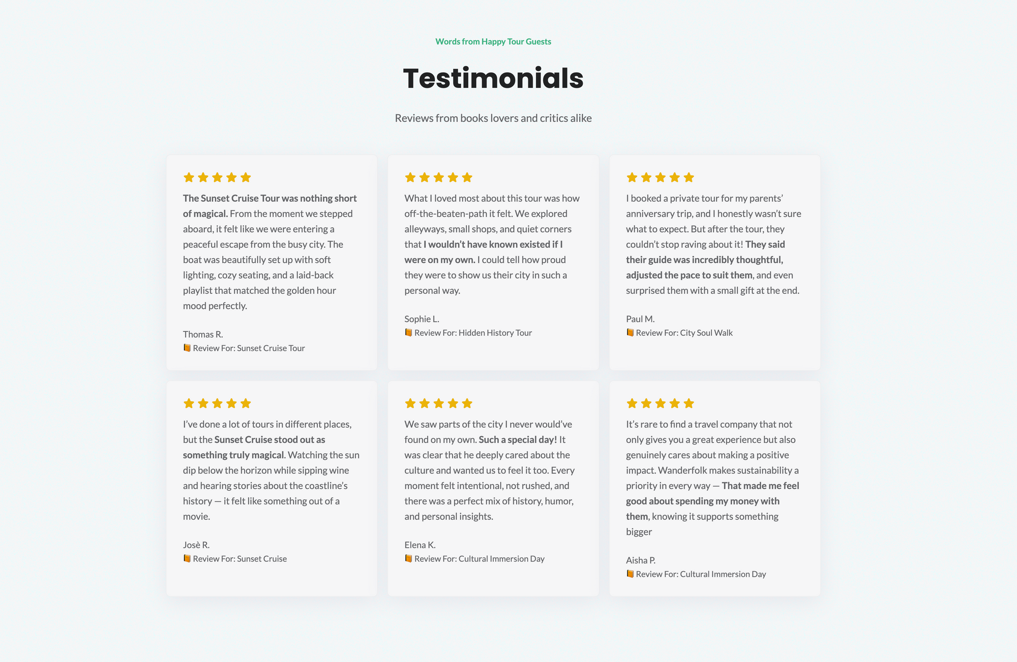 Tourism and Activities Testimonials and Reviews