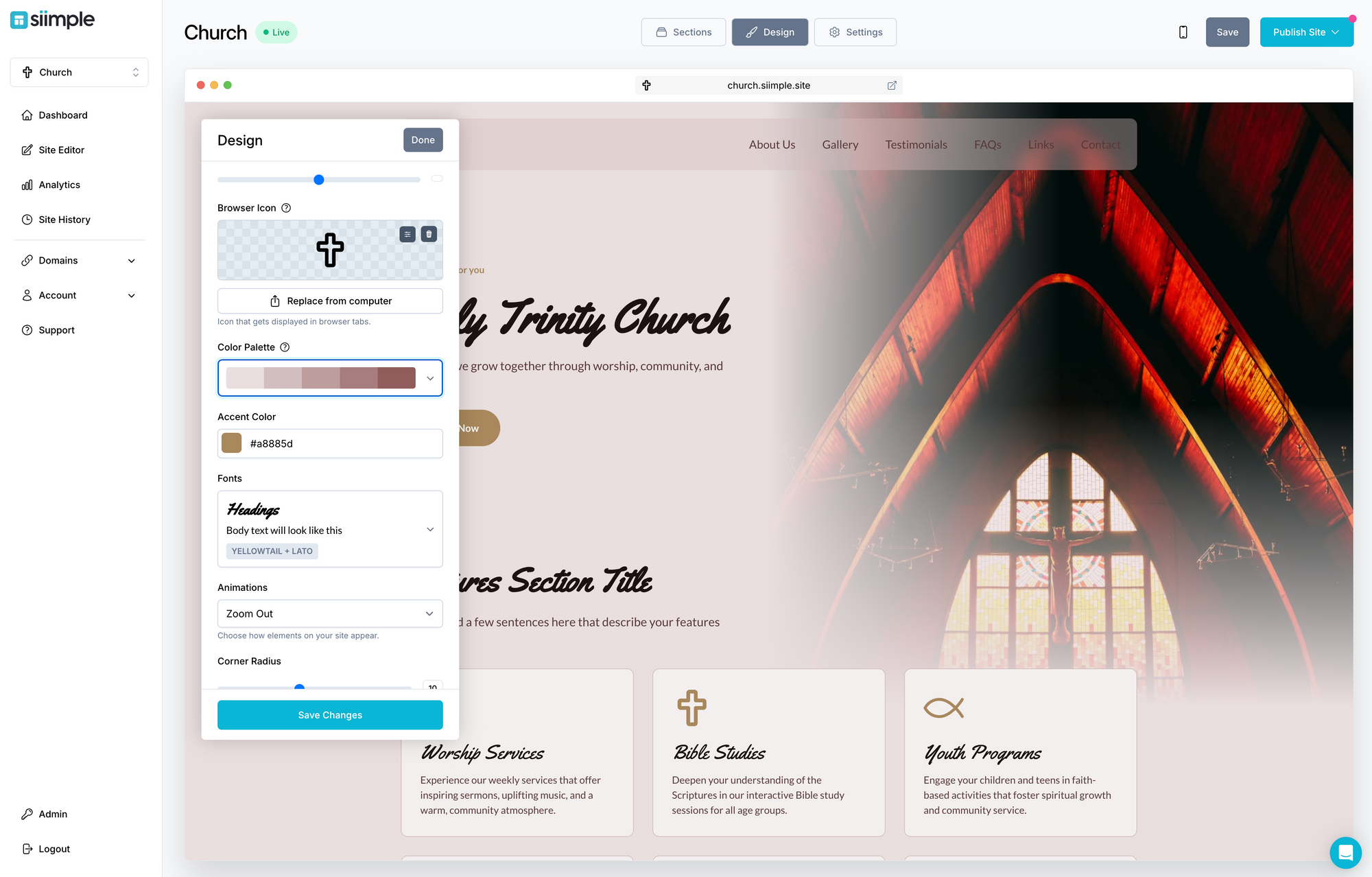Easily change your church website design