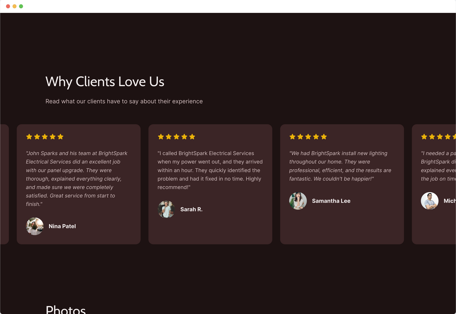 Electrician testimonials